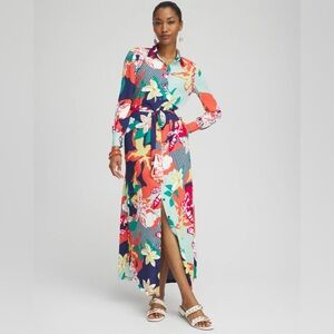 Chico’s Floral Maxi Wrap Shirt Dress Size 1.5 (US 10) NWT